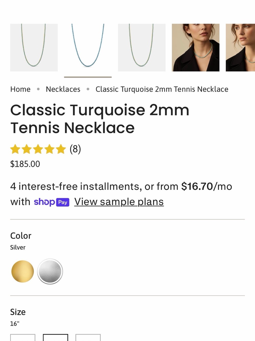 Classic 2MM Turquoise Necklace and Bracelet Set - Picture 8 of 9